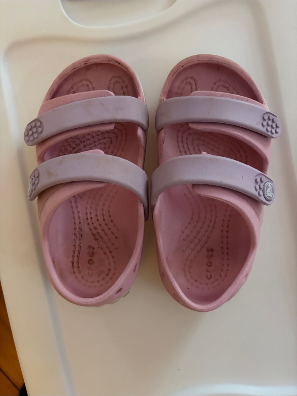 CROCS toddler Two-Strap Sandals in Light Pink and Lavender size C9